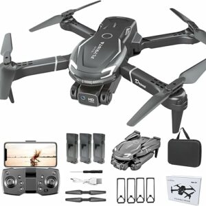 Cool Mini Drone with Camera for Kids Adults Beginners, 1080P FPV Camera Remote Control Drone for Kids with 3 Batteries, One-Click Take Off/Landing, Altitude Hold, Headless Mode, 360° Flips, 3-Gear Speeds , Emergency Stop, Toys Gifts for Kids