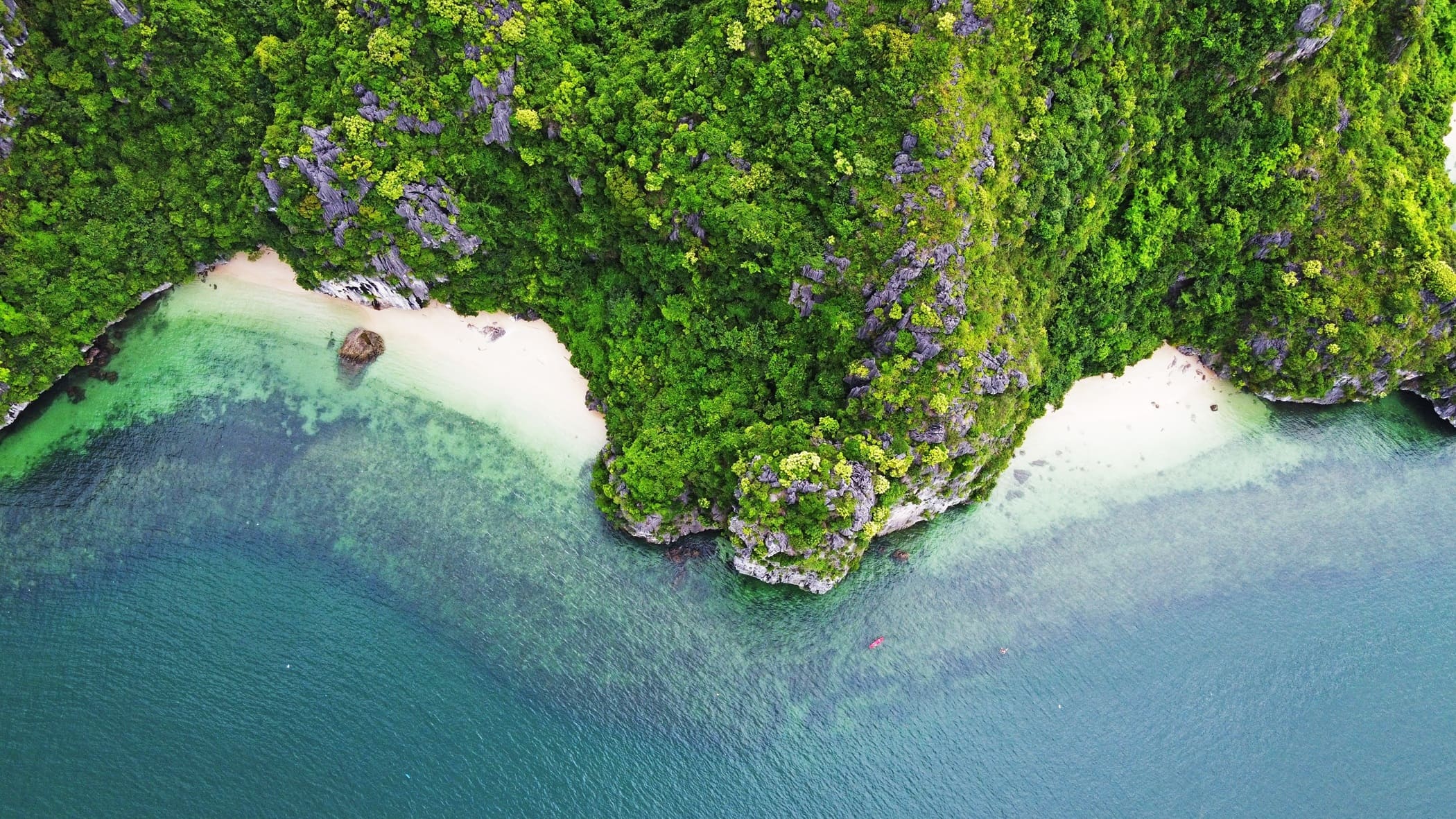 View of Three Peaches Beach, Halong Bay, Vietnam